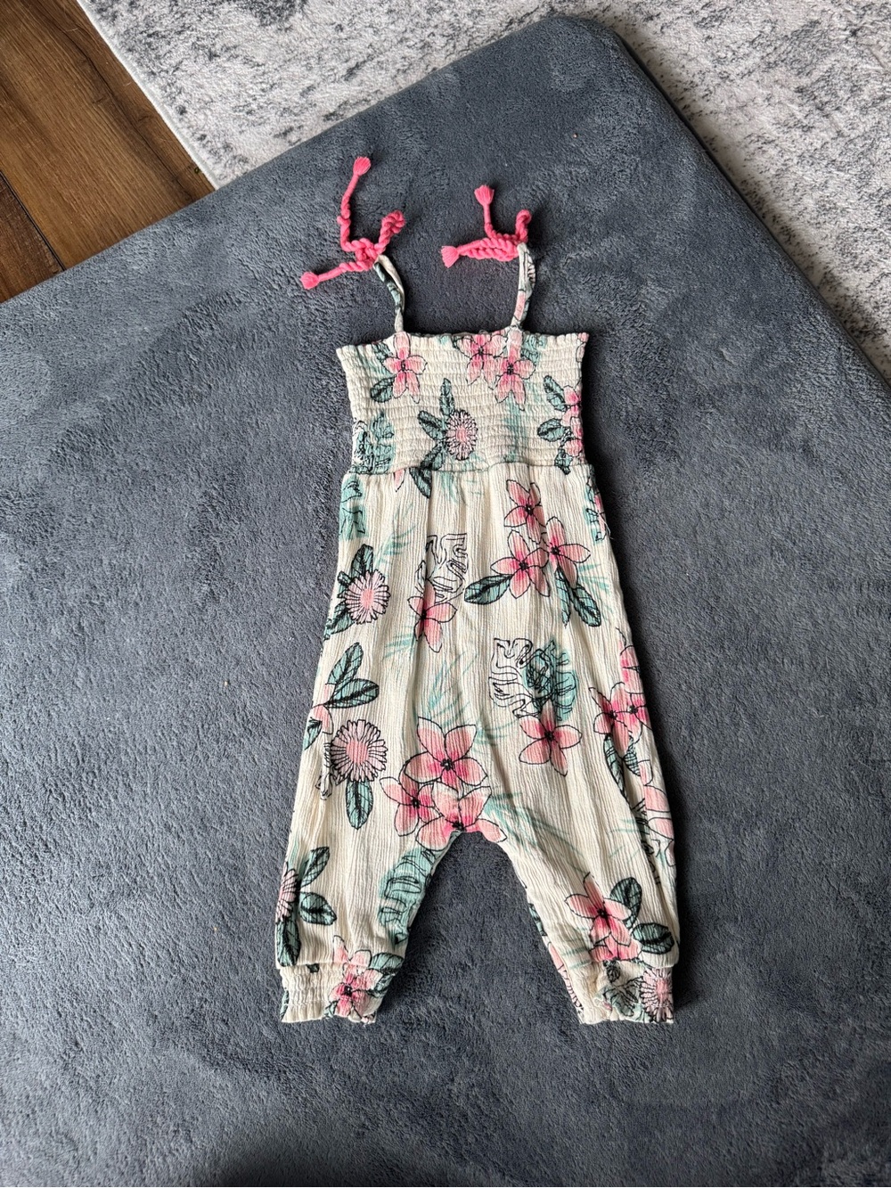 Jessica Simpson Cream Jumpsuit with Pink & Green Floral Print